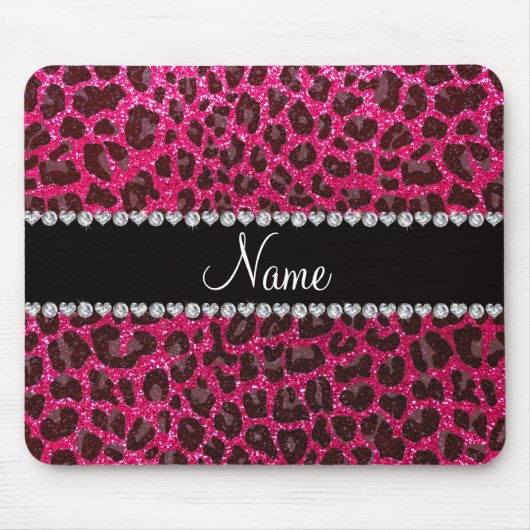 Aangepaste naam roos roze glitter leopard print muismat (Voorkant)