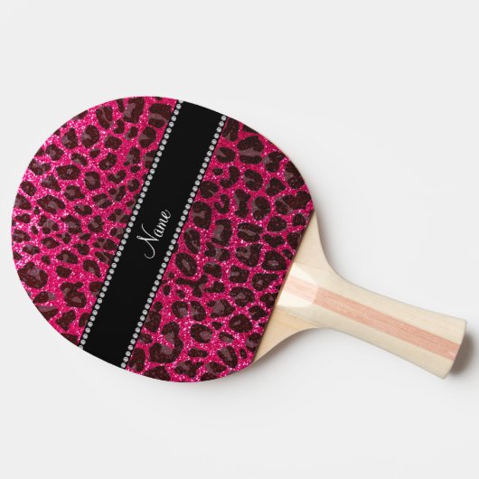 Aangepaste naam roos roze glitter leopard print tafeltennisbatje (Zijkant)