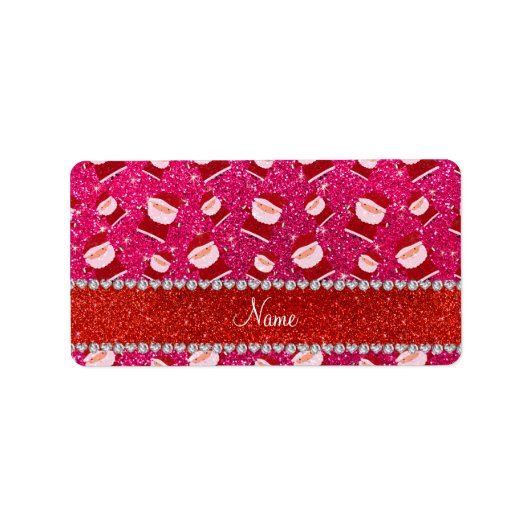 Aangepaste naam roos roze glitter santas etiket (Voorkant)