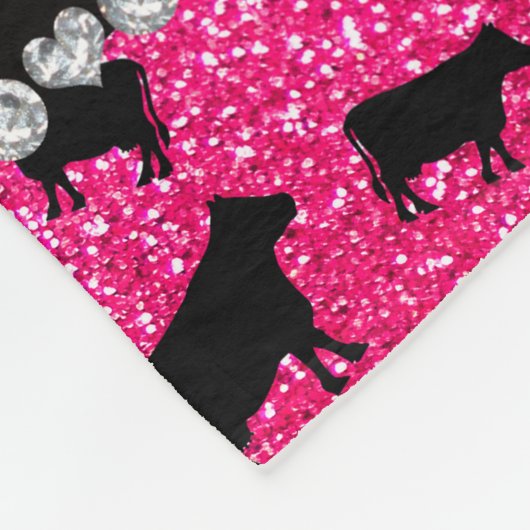 Aangepaste naam roos roze glitterkoeien fleece deken (Hoek)