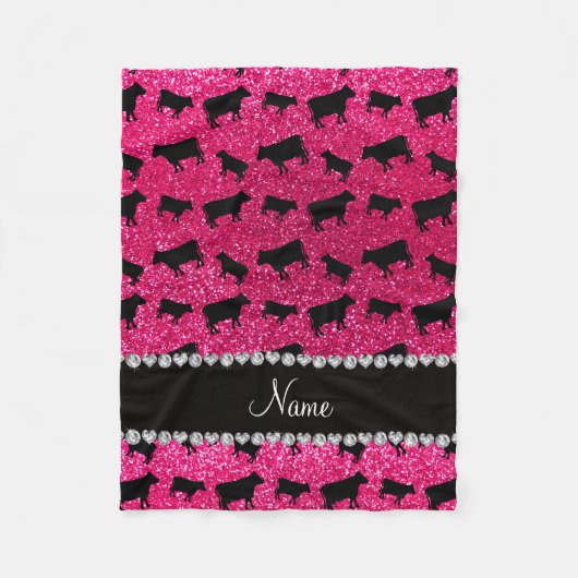 Aangepaste naam roos roze glitterkoeien fleece deken (Voorkant)