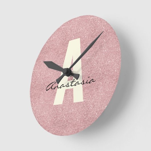 Aangepaste naam Rosegold Glitter Ronde Klok (Hoek)