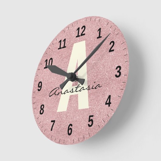 Aangepaste naam Rosegold Glitter Ronde Klok (Hoek)