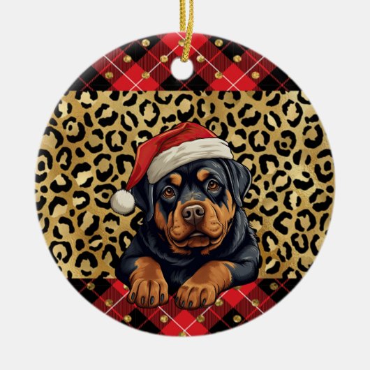 Aangepaste naam Rottweiler hond Santa hoed Buffalo Keramisch Ornament (Voorkant)