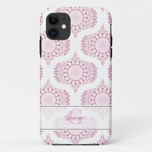 Aangepaste Naam  Roze 70s Confetti Lace Mandala Case-Mate iPhone Case (Achterkant)