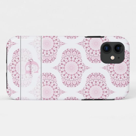 Aangepaste Naam  Roze 70s Confetti Lace Mandala Case-Mate iPhone Case (Achterkant (horizontaal))