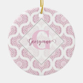 Aangepaste Naam  Roze 70s Confetti Lace Mandala Keramisch Ornament (Voorkant)