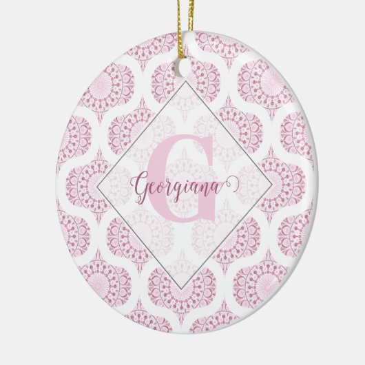 Aangepaste Naam  Roze 70s Confetti Lace Mandala Keramisch Ornament (Links)