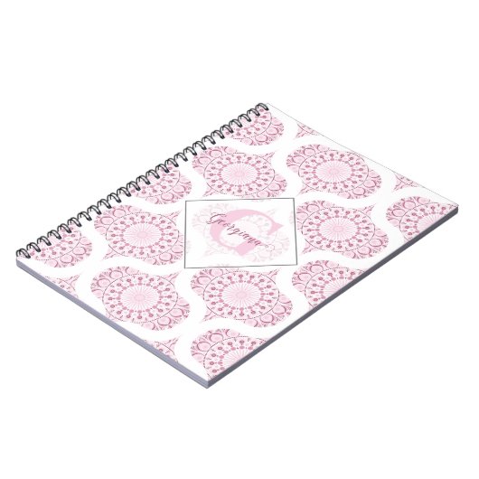 Aangepaste Naam  Roze 70s Confetti Lace Mandala Notitieboek (Linkerzijde)