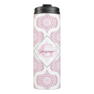 Aangepaste Naam  Roze 70s Confetti Lace Mandala Thermosbeker