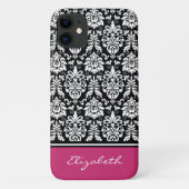 Aangepaste naam Roze Black White Damask Case-Mate iPhone Case (Achterkant)