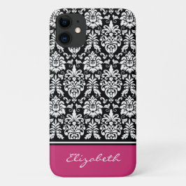 Aangepaste naam Roze Black White Damask Case-Mate iPhone Case