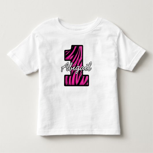 Aangepaste naam Roze Black Zebra Een jaar oud Kinder Shirts (Voorkant)