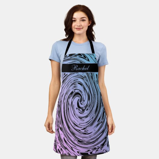 Aangepaste naam roze blauwe wervelingen abstract p schort (Gedragen)