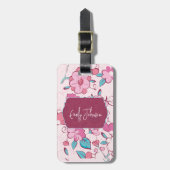 Aangepaste naam roze bloemaccent bagagelabel (Voorkant verticaal)