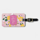 Aangepaste naam Roze bloemen Bloemen Script Naam Bagagelabel (Voorkant horizontaal)