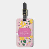 Aangepaste naam Roze bloemen Bloemen Script Naam Bagagelabel (Voorkant verticaal)