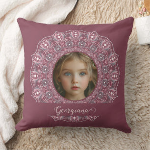 Aangepaste Naam  Roze Bloemen Mandala Foto Lijst Kussen