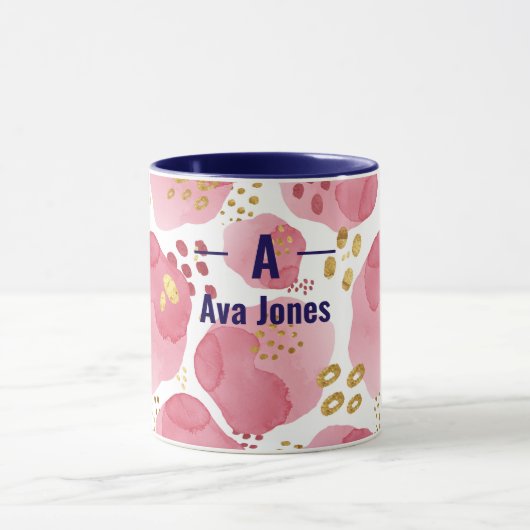 Aangepaste Naam Roze Bloemen Mok – Waterverf Initi (Midden)