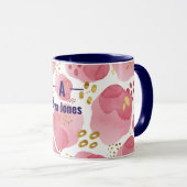 Aangepaste Naam Roze Bloemen Mok – Waterverf Initi (Voorkant rechts)