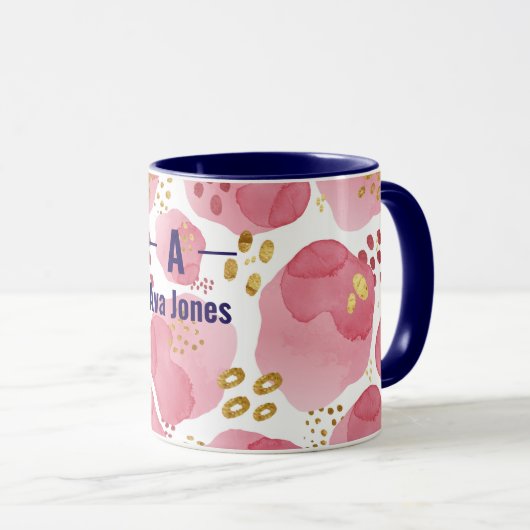 Aangepaste Naam Roze Bloemen Mok – Waterverf Initi (Voorkant rechts)