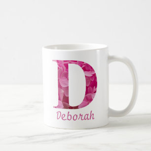 Aangepaste naam Roze Bloemenalfabet Letter "D" Mok