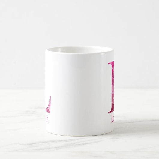 Aangepaste naam Roze Bloemenalfabet Letter "L" Mok (Center)