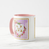 Aangepaste naam roze bloemenaquarel mok (Voorkant links)