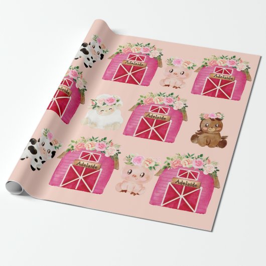 Aangepaste naam Roze Boerderij/Floral Barn Gift Wr Cadeaupapier (Uitgerold)