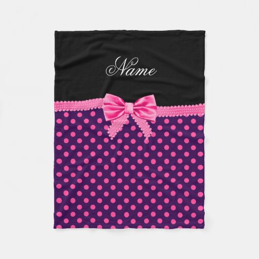 Aangepaste naam roze boog paarse roze stippen fleece deken (Voorkant)