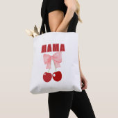Aangepaste naam, Roze Bow en Rode Kersen Coquette Tote Bag (Dichtbij)