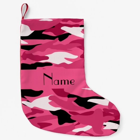 Aangepaste naam roze camouflage roze streep kleine kerstsok (Voorkant)