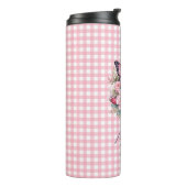 Aangepaste Naam Roze Checkerboard Bloem Thermosbeker (Gedraaid links)