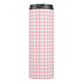 Aangepaste Naam Roze Checkerboard Bloem Thermosbeker (Achterkant)