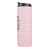 Aangepaste Naam Roze Checkerboard Bloem Thermosbeker (Geroteerd rechts)