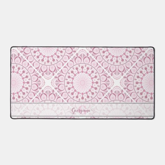 Aangepaste Naam  Roze Confetti Lace Mandala Tegel Bureaumat (Voorkant)