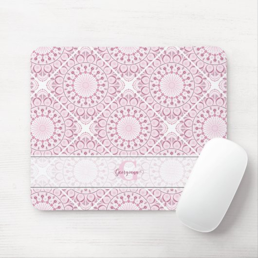 Aangepaste Naam  Roze Confetti Lace Mandala Tegel Muismat (Met muis)