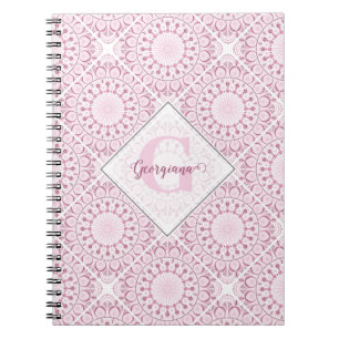 Aangepaste Naam  Roze Confetti Lace Mandala Tegel Notitieboek