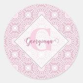 Aangepaste Naam  Roze Confetti Lace Mandala Tegel Ronde Sticker (Voorkant)