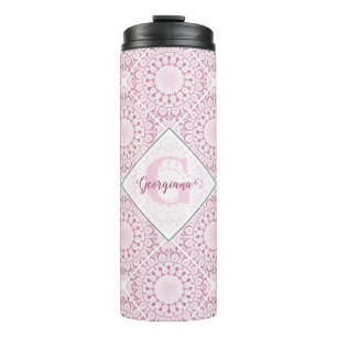 Aangepaste Naam  Roze Confetti Lace Mandala Tegel Thermosbeker
