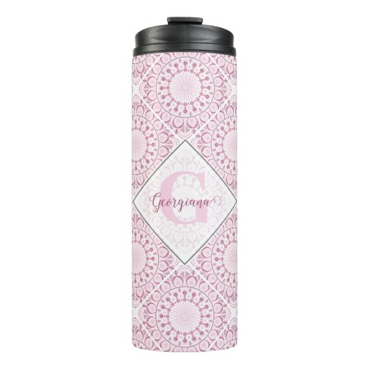 Aangepaste Naam  Roze Confetti Lace Mandala Tegel Thermosbeker (Voorkant)