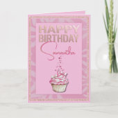 Aangepaste Naam  Roze Cupcake Happy Birthday Kaart (Voorkant)