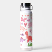 Aangepaste naam roze dinosaurussen waterfles (Achterkant)