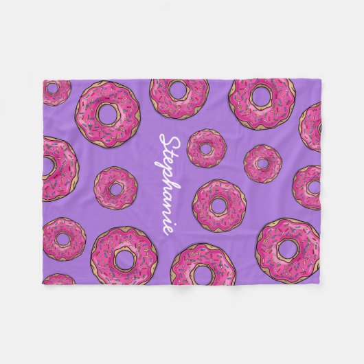 Aangepaste naam Roze Donuts Paars Fleece Deken (Voorkant (Horizontaal))