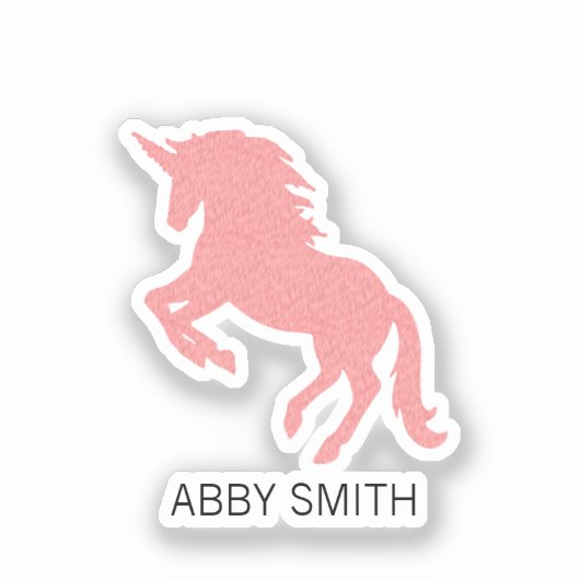 Aangepaste Naam Roze Eenhoorn Kind Waterfles Vinyl Sticker (Voorkant)