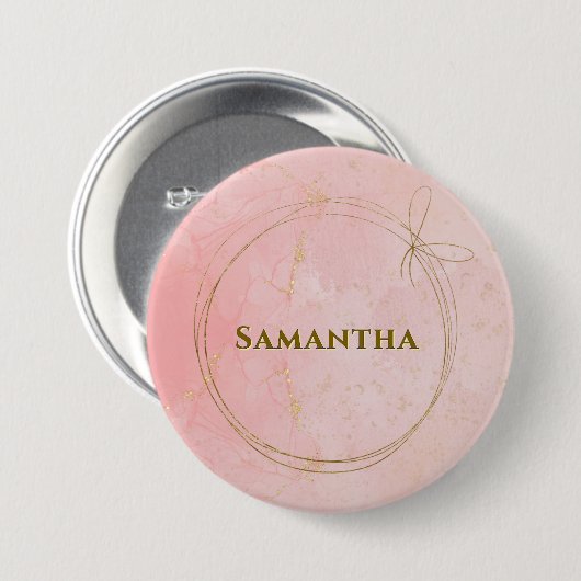 Aangepaste Naam Roze en Goud Ronde Button 7,6 Cm (Voorkant /achterkant)
