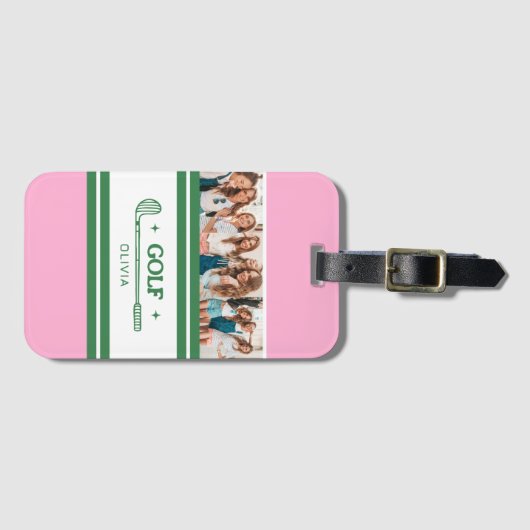 Aangepaste Naam Roze en Groene golf liefhebber fot Bagagelabel (Voorkant (horizontaal))
