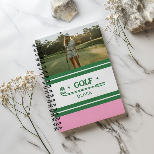 Aangepaste Naam Roze en Groene golf liefhebber fot Notitieboek