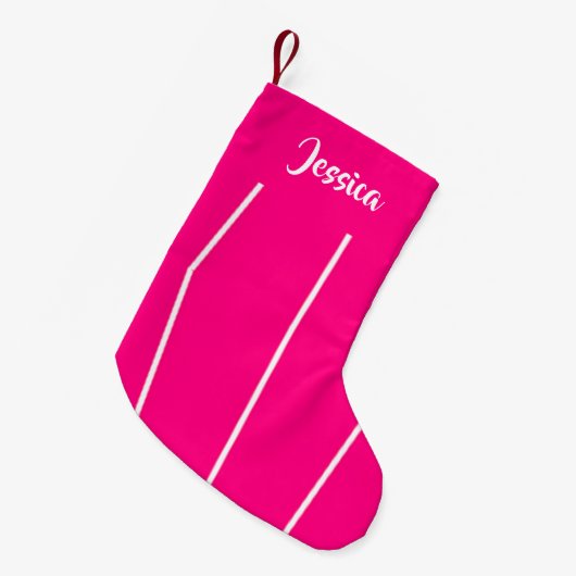 Aangepaste naam roze en wit kleine kerstsok (Voorkant (Hangend))