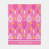 Aangepaste naam Roze en wit tennisracketpatroon Fleece Deken (Voorkant)